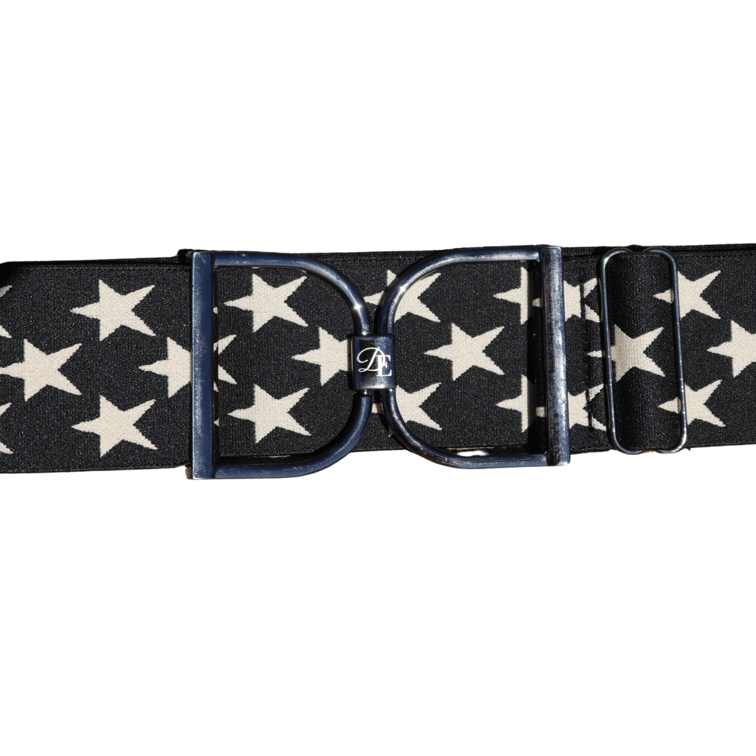 Snaffle Comfort Fit Belt - Black with Cream Stars (2" wide)