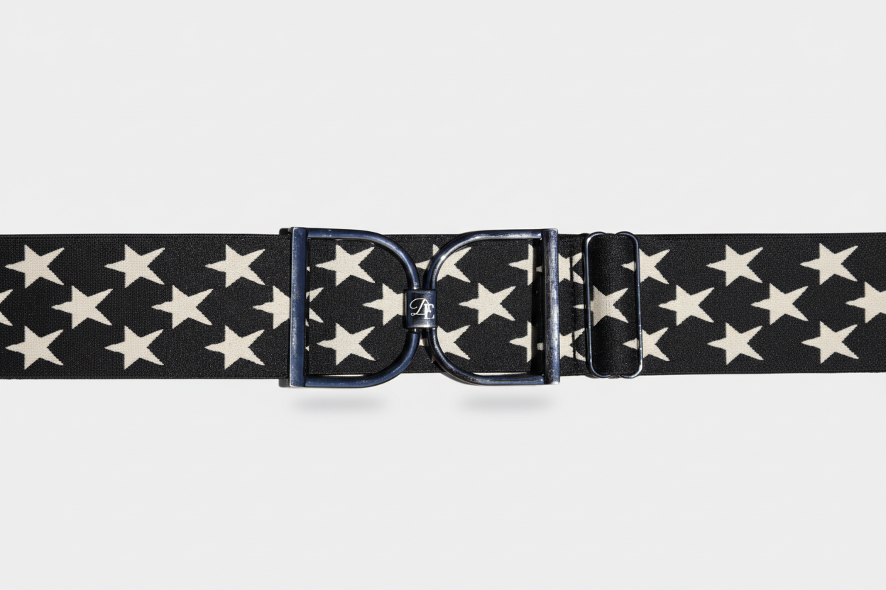 Snaffle Comfort Fit Belt - Black with Cream Stars (2" wide)