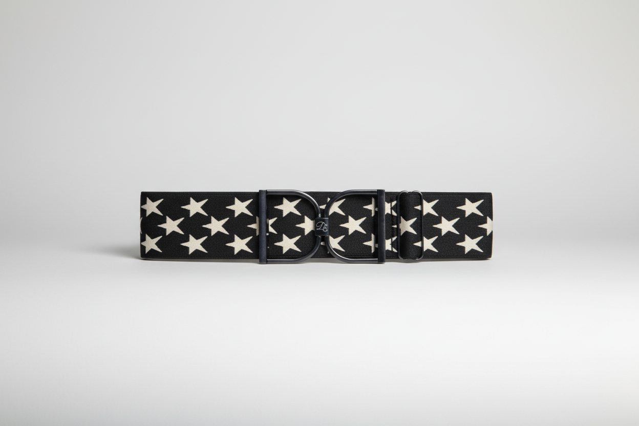 Snaffle Comfort Fit Belt - Black with Cream Stars (2" wide)