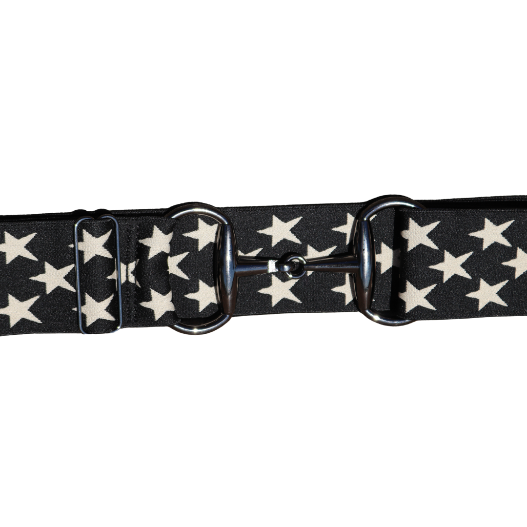 Snaffle Comfort Fit Belt - Black with Cream Stars (2" wide)