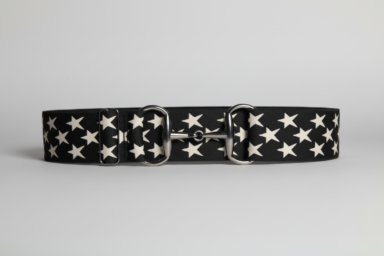 Snaffle Comfort Fit Belt - Black with Cream Stars (2" wide)