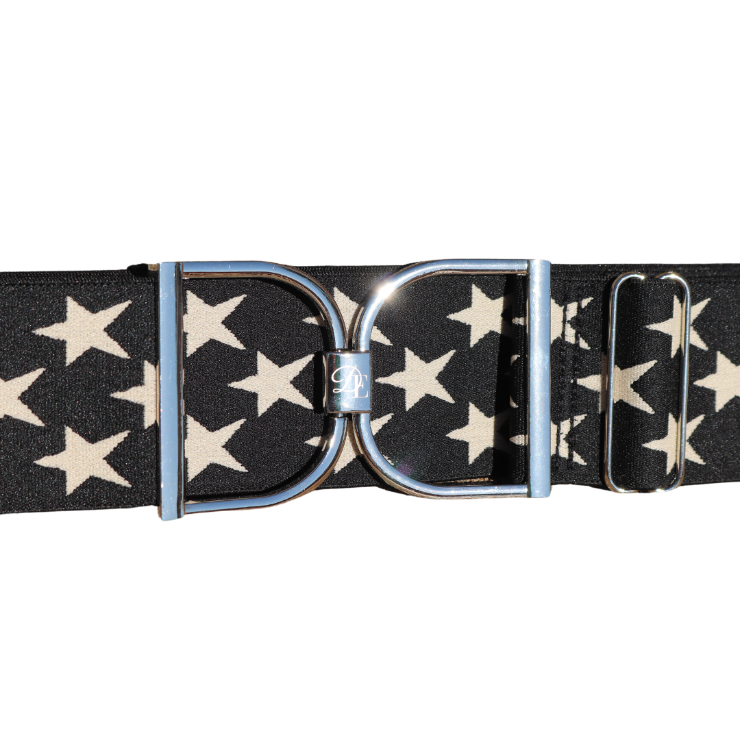 Snaffle Comfort Fit Belt - Black with Cream Stars (2" wide)