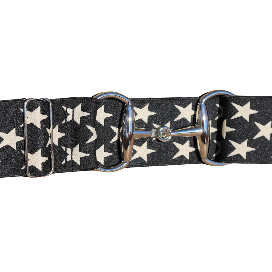 Snaffle Comfort Fit Belt - Black with Cream Stars (2" wide)