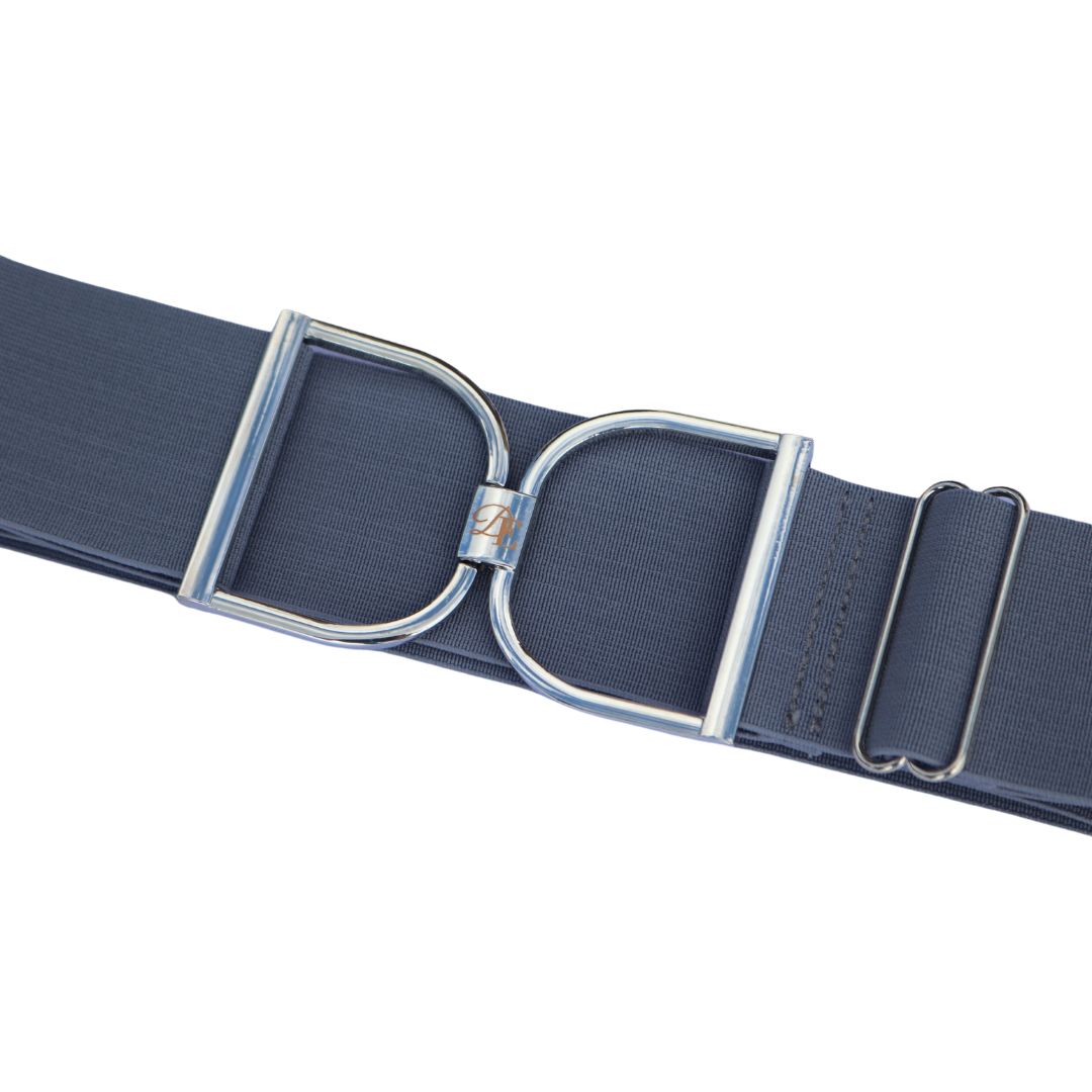 Misty Gray Comfort Fit Belt Silver Stirrup | Divine Equestrian Affordable Elastic Riding Belts