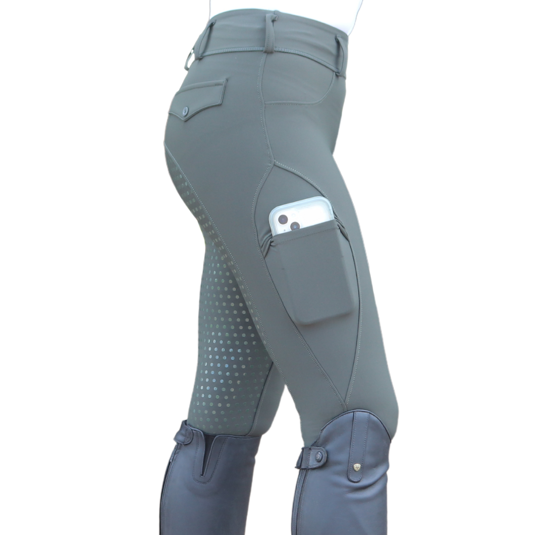 Forest Green Comfort Grip Leggings Side View | Divine Equestrian Affordable Riding Pants