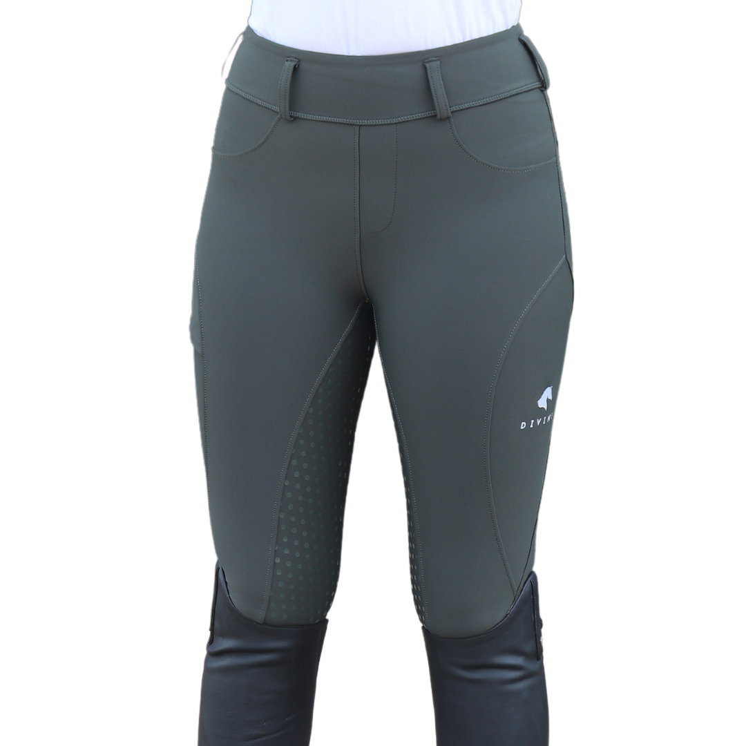 Forest Green Comfort Grip Leggings Front View | Divine Equestrian Affordable Riding Pants
