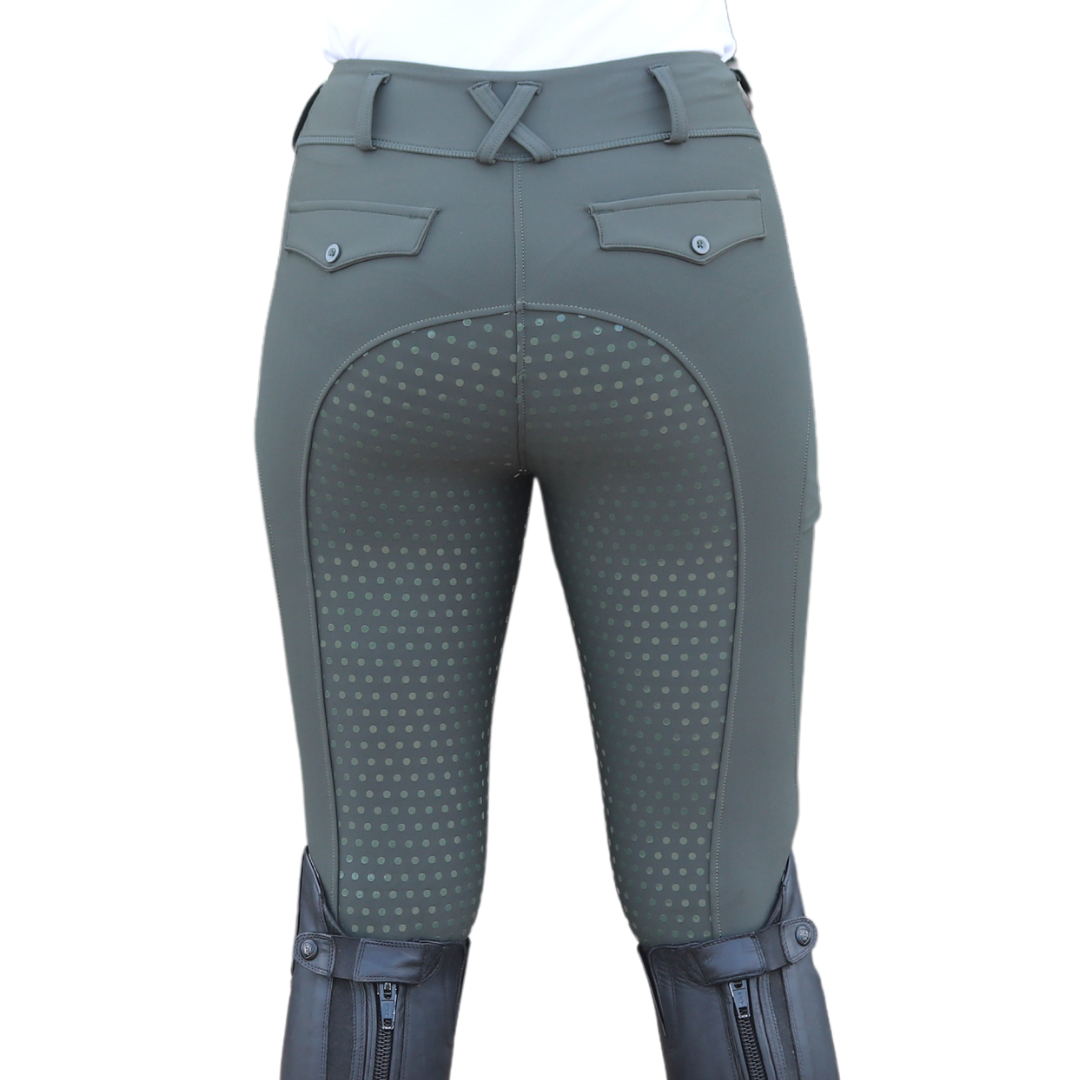 Forest Green Comfort Grip Leggings Back View | Divine Equestrian Affordable Riding Pants