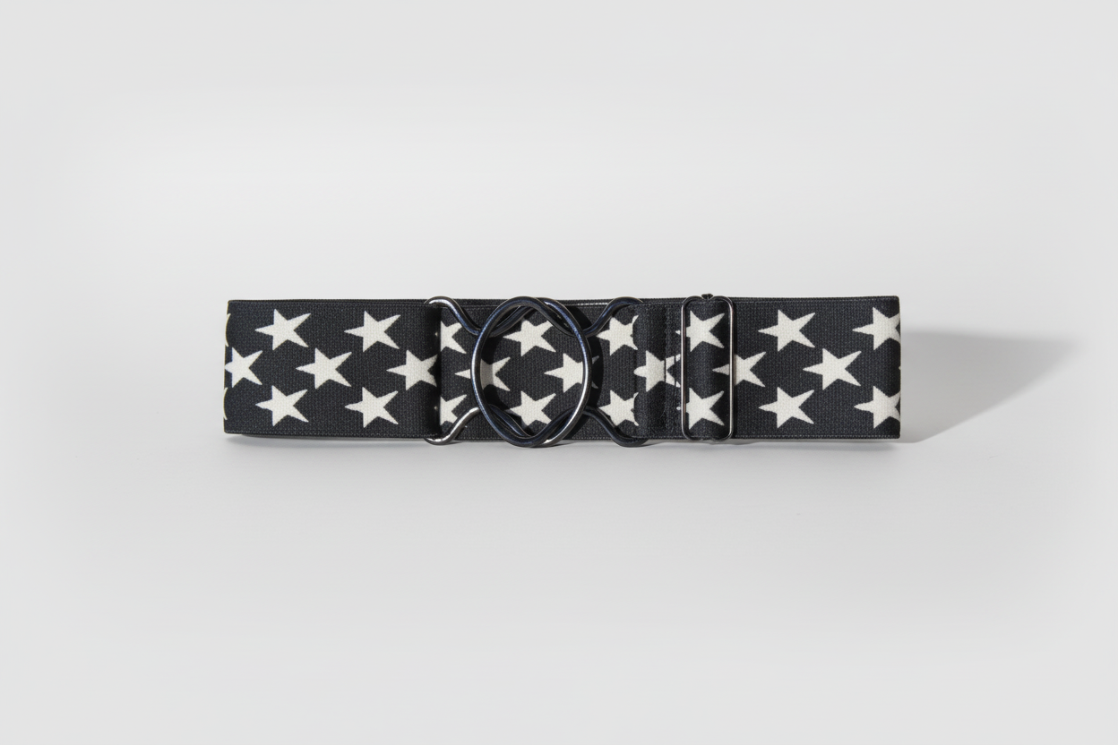 Black belt with white star pattern on a white background