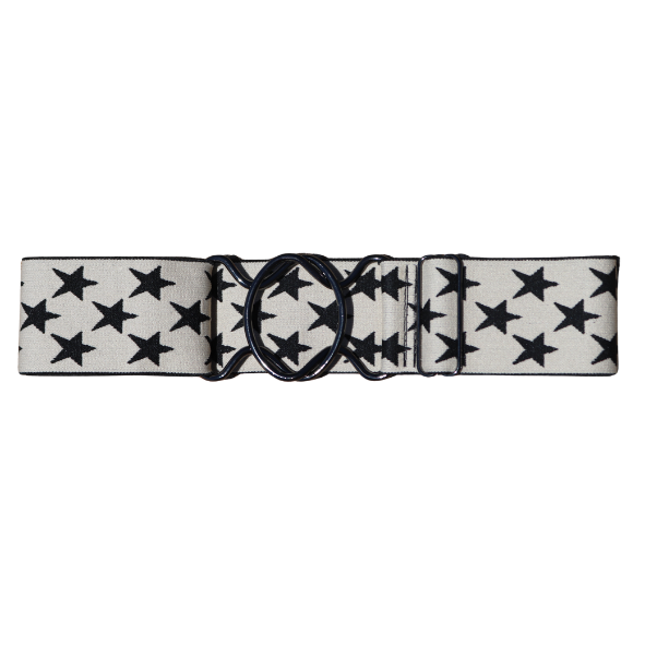 Snaffle Comfort Fit Belt - Cream with Black Stars (2" wide)