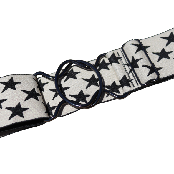 Snaffle Comfort Fit Belt - Cream with Black Stars (2" wide)