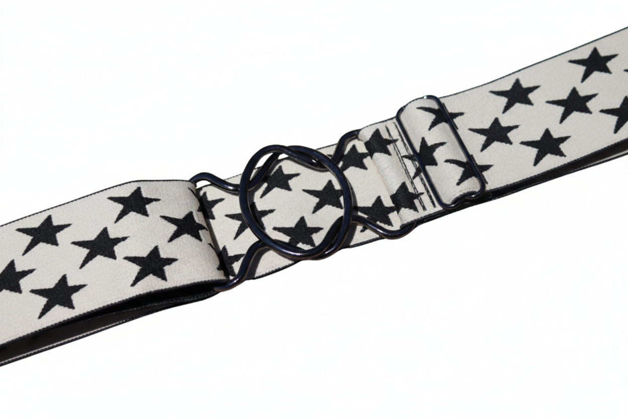 Elastic belt with black star pattern on a white background
