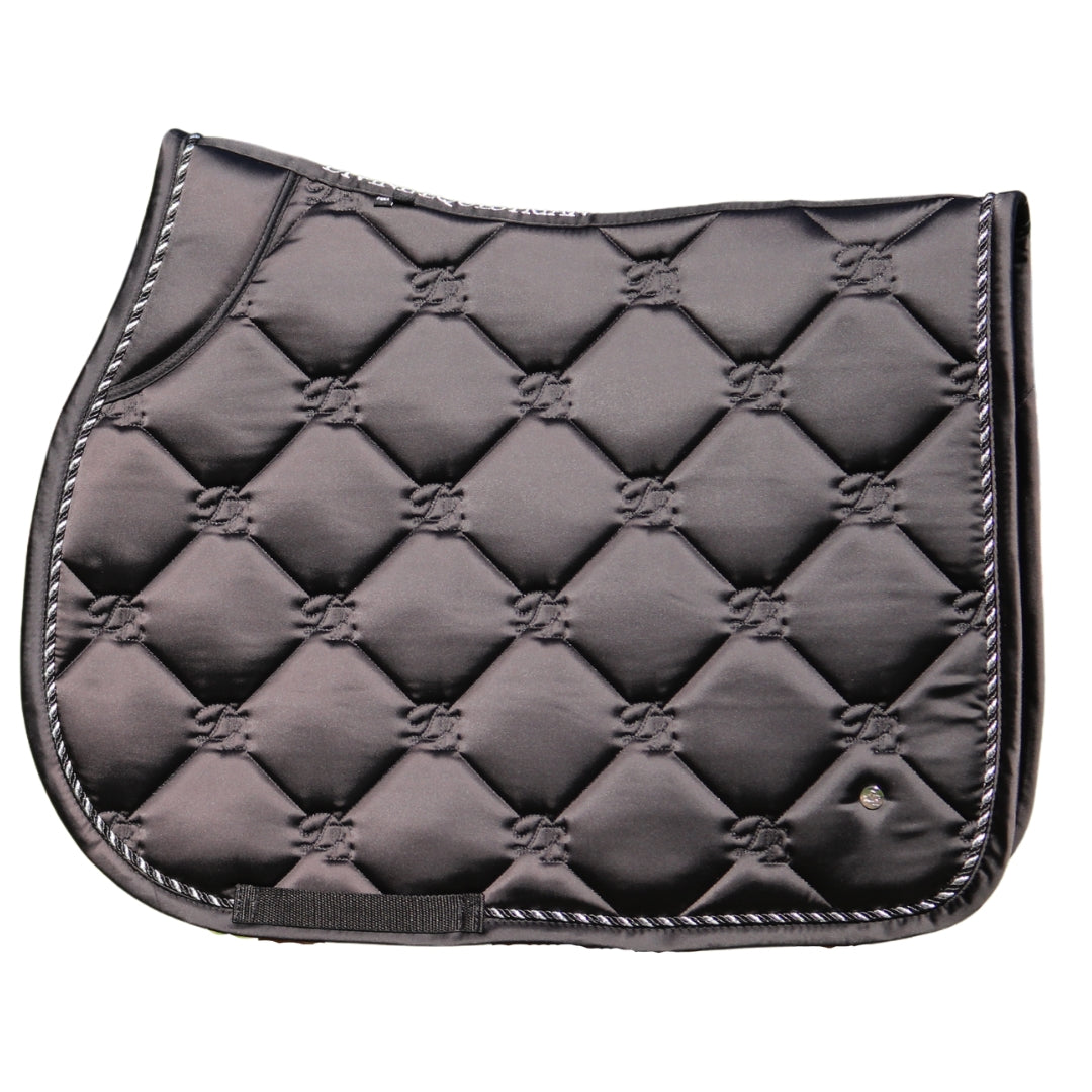 Black Sovereign Saddle Pad Full Left Side | Divine Equestrian Affordable Saddle Pad