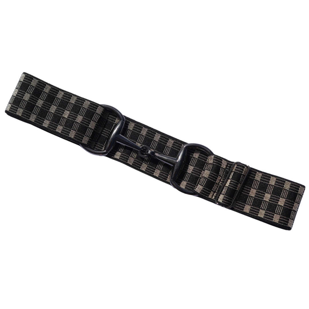 Black and White Checkered Comfort Fit Belt Black Snaffle | Divine Equestrian Affordable Elastic Riding Belts