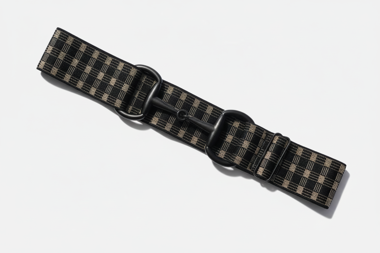 Black and White Checkered Comfort Fit Belt Black Snaffle | Divine Equestrian Affordable Elastic Riding Belts