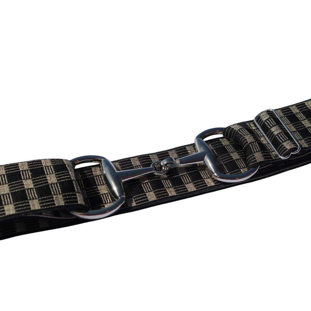 Black and White Checkered Comfort Fit Belt Silver Snaffle | Divine Equestrian Affordable Elastic Riding Belts