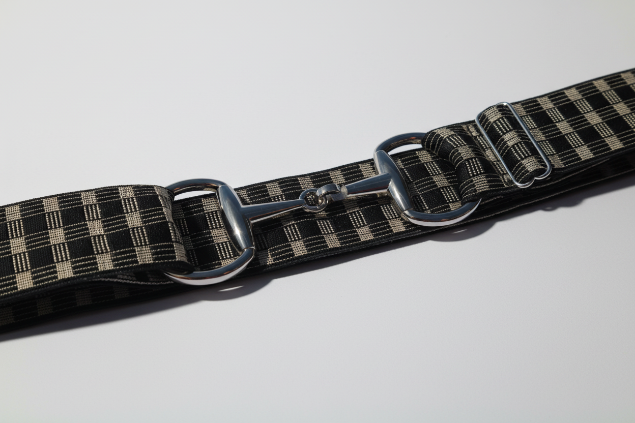 Black and White Checkered Comfort Fit Belt Silver Snaffle | Divine Equestrian Affordable Elastic Riding Belts