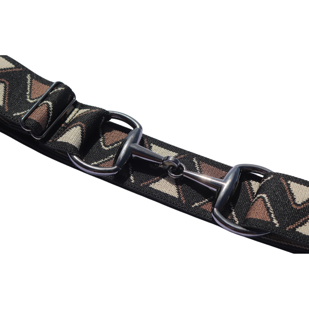 Black, Brown, and Cream Comfort Fit Belt Gunmetal Snaffle | Divine Equestrian Affordable Elastic Riding Belts