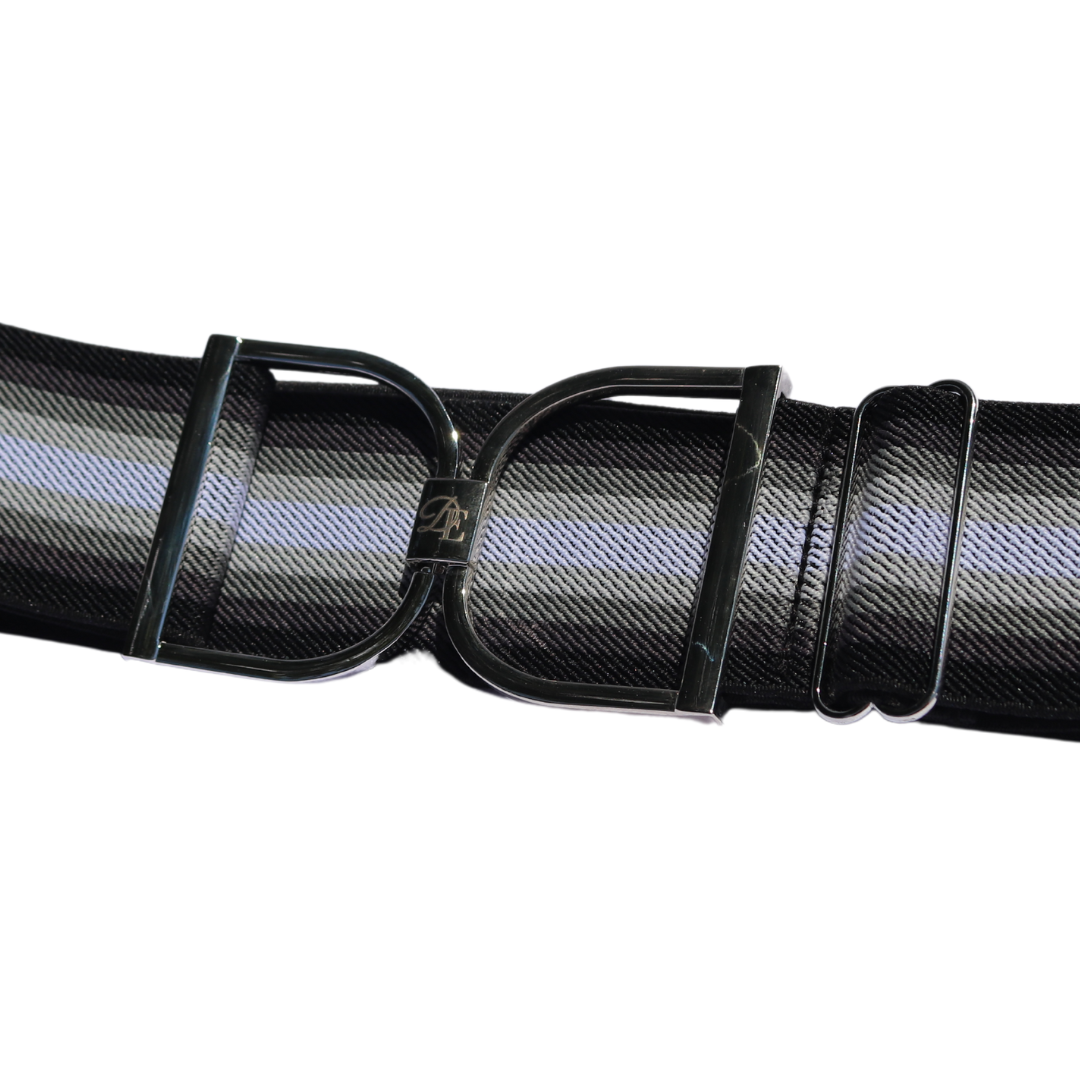 Black and White Ombre Comfort Fit Belt with Black Engraved "DE" Stirrup