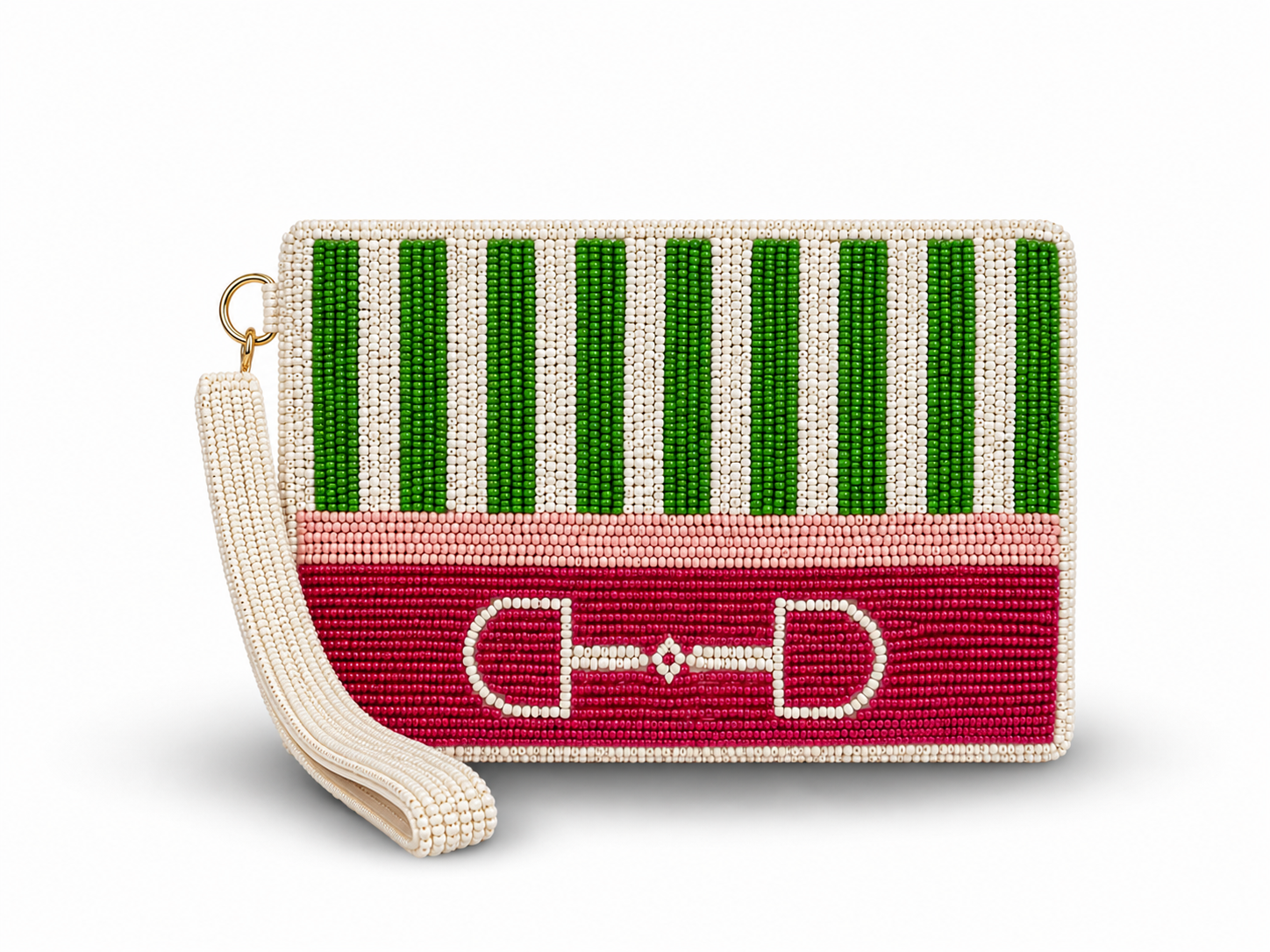 Preppy Stripe Bit Medium Beaded Pouch