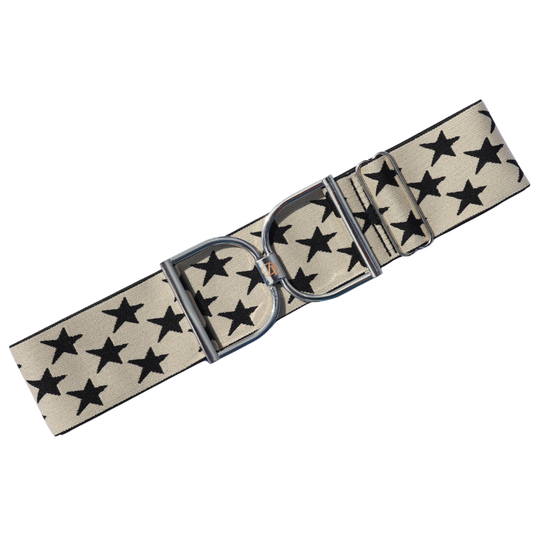 Cream with Black Stars Comfort Fit Belt | Divine Equestrian Affordable Elastic Riding Belts