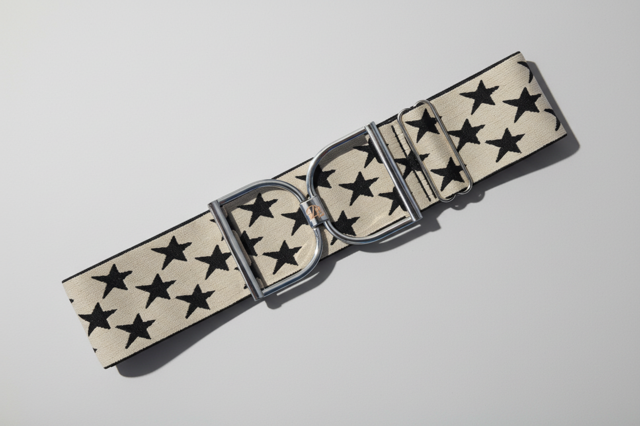 Cream with Black Stars Comfort Fit Belt | Divine Equestrian Affordable Elastic Riding Belts