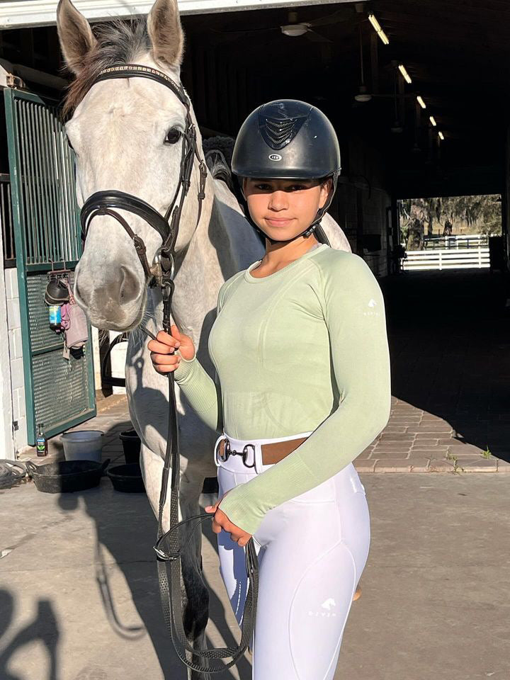 Mint green long sleeve athletic shirt for riding horses