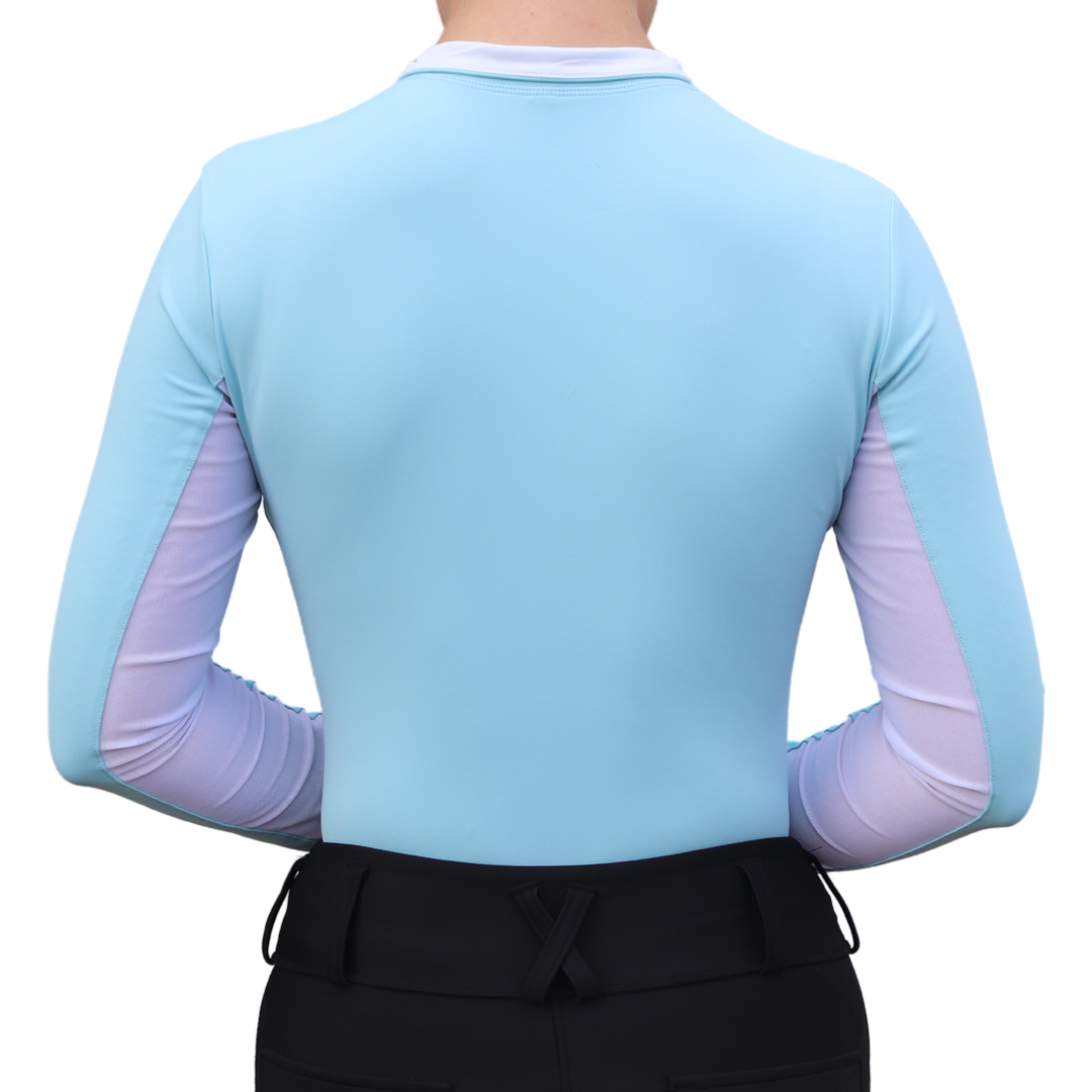Sky Blue Sweet Lady Sun Shirt Back | Divine Equestrian Affordable Women's Long Sleeve Riding Shirts