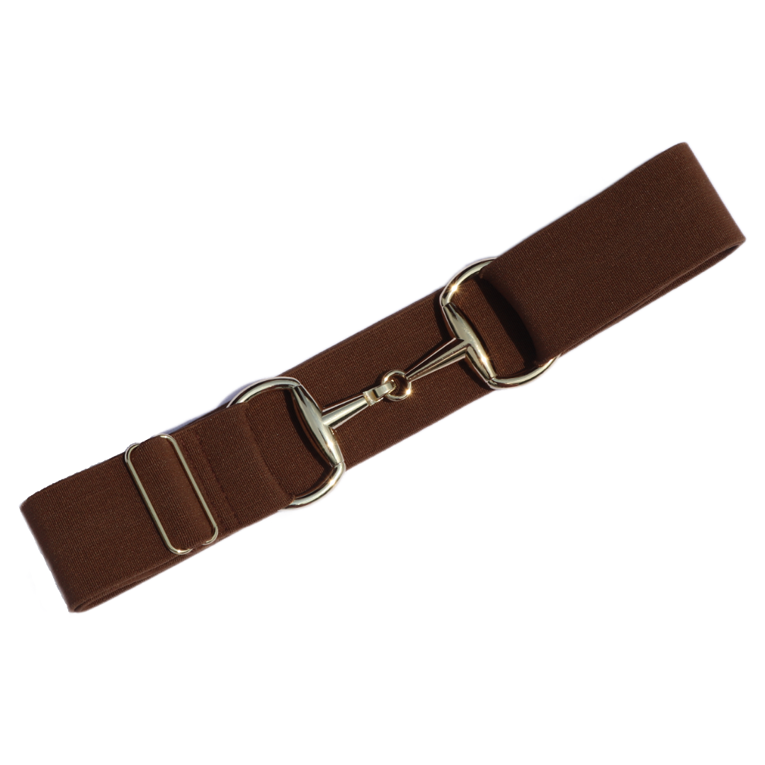 Brown Comfort Fit Belt Gold Snaffle | Divine Equestrian Affordable Elastic Riding Belts