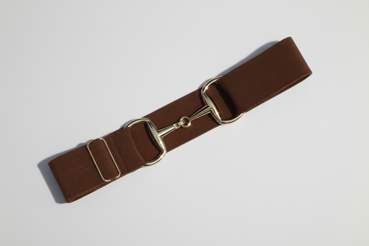 Brown Comfort Fit Belt Gold Snaffle | Divine Equestrian Affordable Elastic Riding Belts