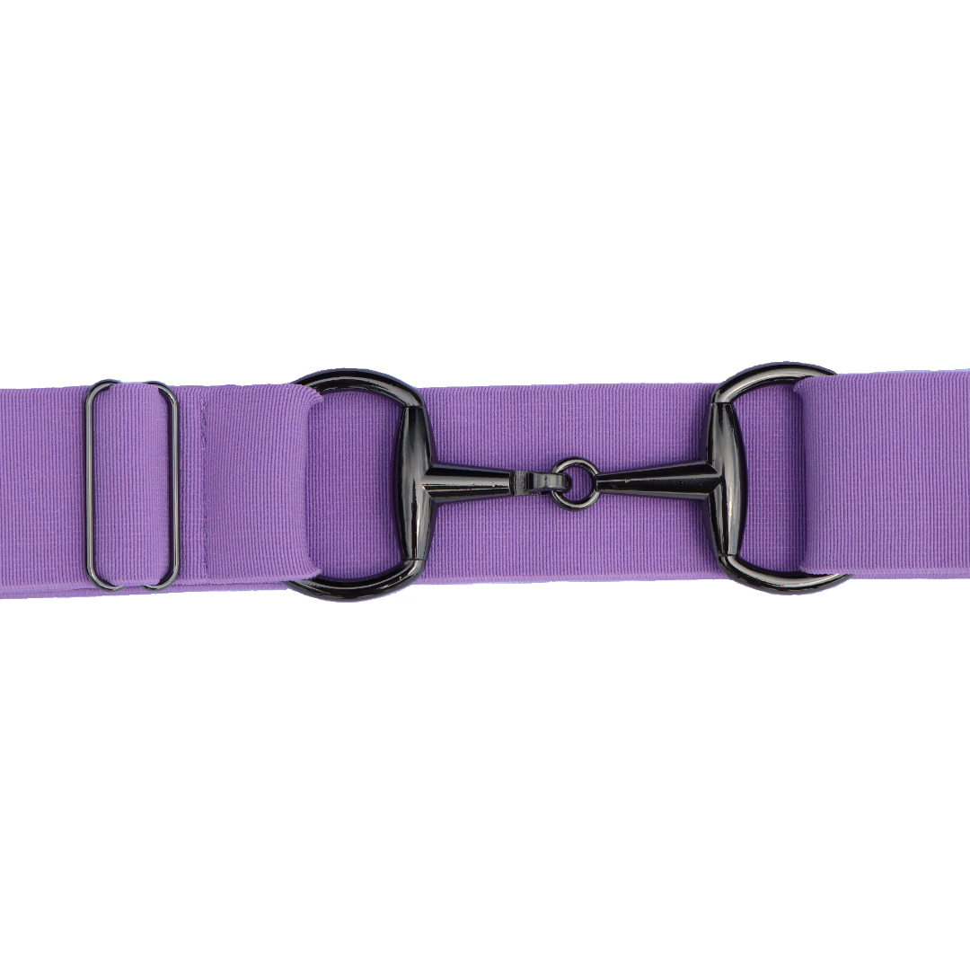 Lavender Comfort Fit Belt Black Snaffle Zoomed In | Divine Equestrian Affordable Elastic Riding Belts