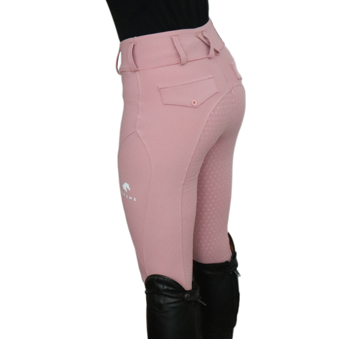 Pink Comfort Grip Leggings Back View | Divine Equestrian Affordable Riding Pants