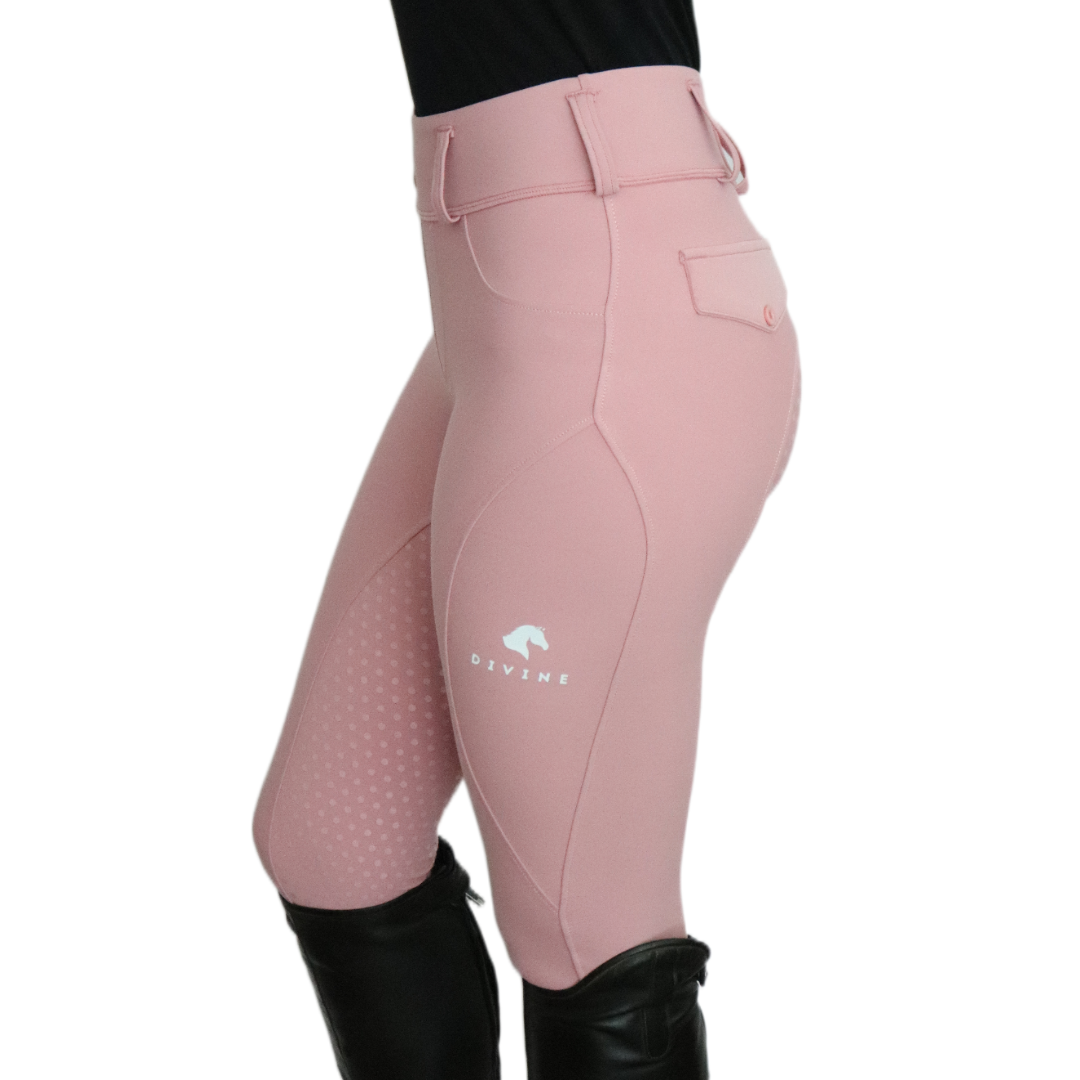 Pink Comfort Grip Leggings Side View | Divine Equestrian Affordable Riding Pants