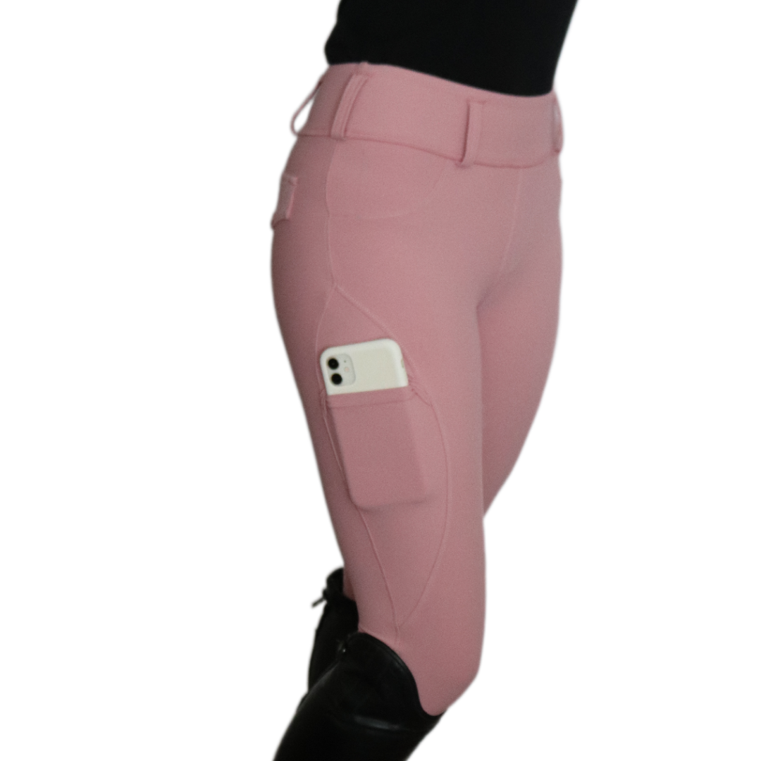Pink Comfort Grip Leggings Side View | Divine Equestrian Affordable Riding Pants