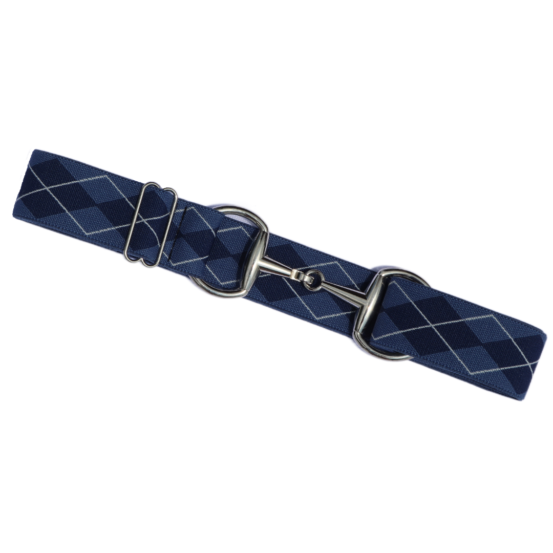 Blue Argyle Comfort Fit Belt | Divine Equestrian Affordable Elastic Riding Belts