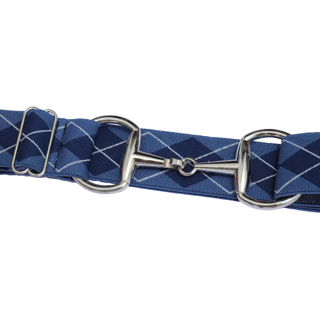 Blue Argyle Comfort Fit Belt Silver Snaffle | Divine Equestrian Affordable Elastic Riding Belts