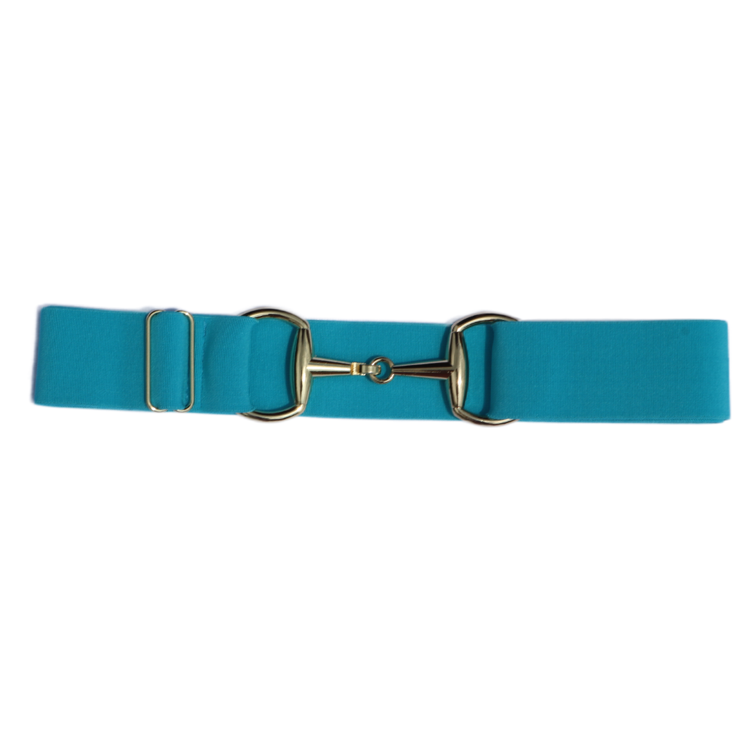 Turquoise Comfort Fit Belt Gold Snaffle | Divine Equestrian Affordable Elastic Riding Belts