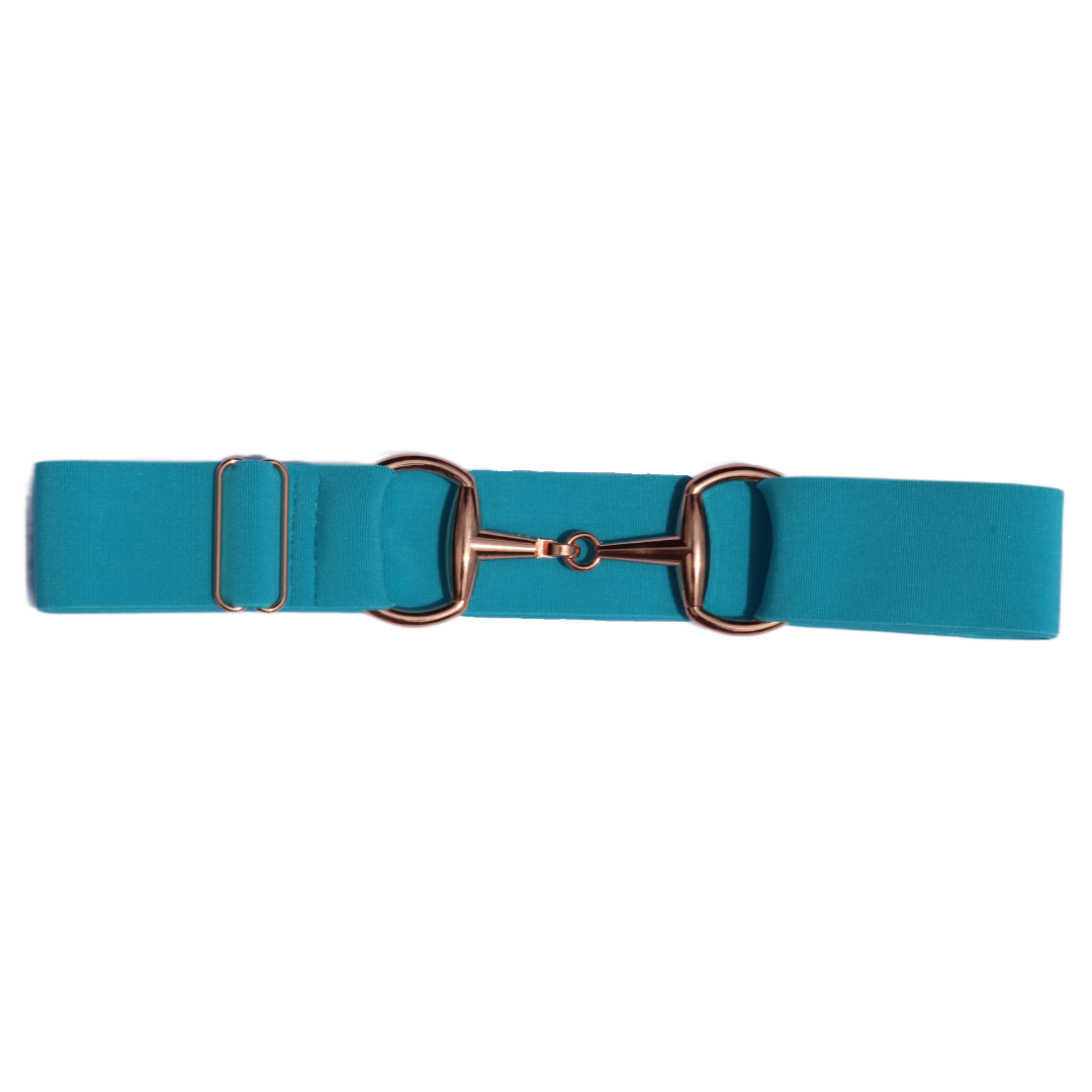 Turquoise Comfort Fit Belt Rose Gold Snaffle | Divine Equestrian Affordable Elastic Riding Belts