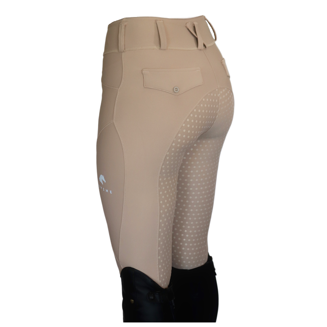 Beige Comfort Grip Leggings Back View | Divine Equestrian Affordable Riding Pants
