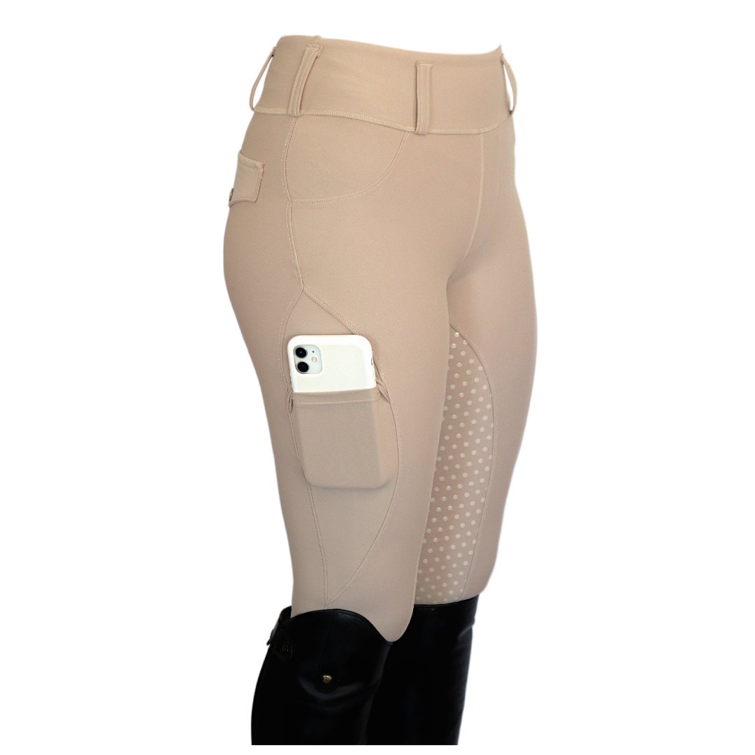 Beige Comfort Grip Leggings Side View | Divine Equestrian Affordable Riding Pants