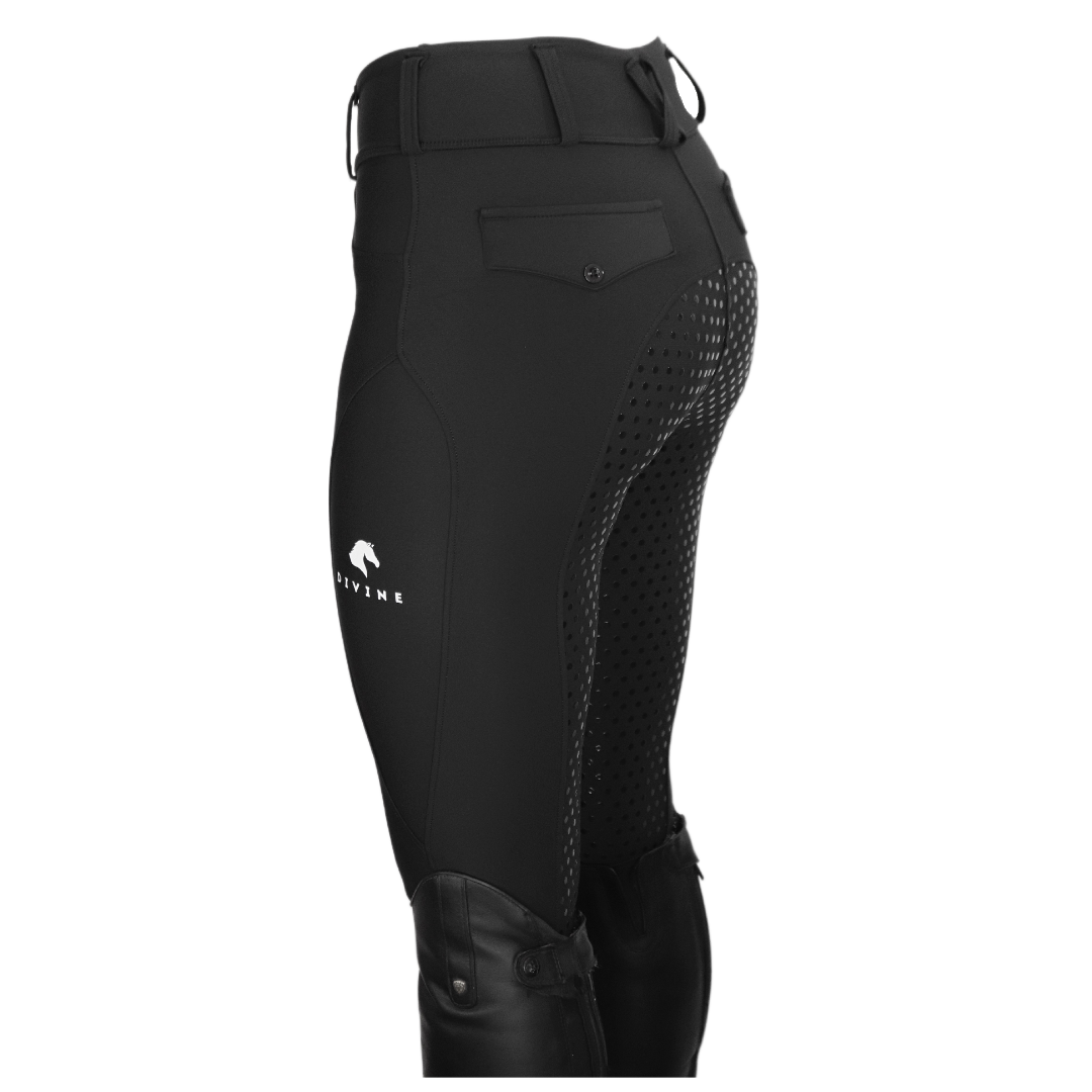 Black Comfort Grip Leggings Back View | Divine Equestrian Affordable Riding Pants