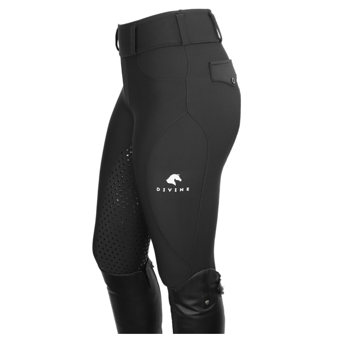 Black Comfort Grip Leggings Side View | Divine Equestrian Affordable Riding Pants