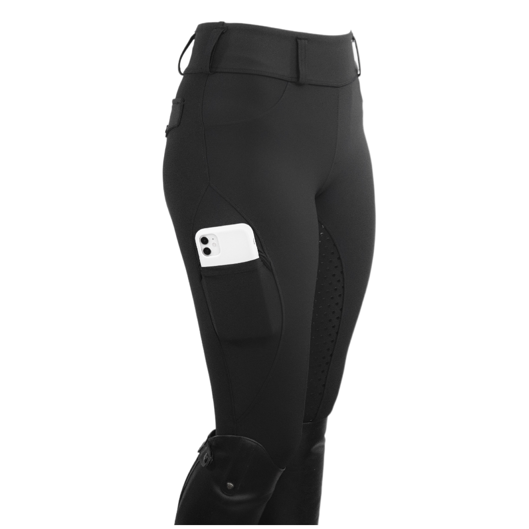 Black Comfort Grip Leggings Side View | Divine Equestrian Affordable Riding Pants