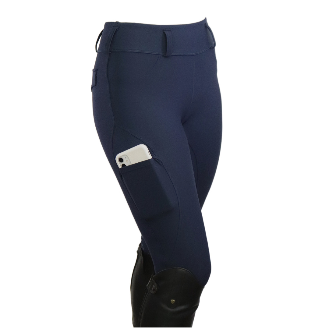 Navy Comfort Grip Leggings Side View | Divine Equestrian Affordable Riding Pants