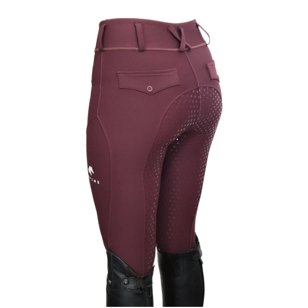 Burgundy Comfort Grip Leggings Back View | Divine Equestrian Affordable Riding Pants