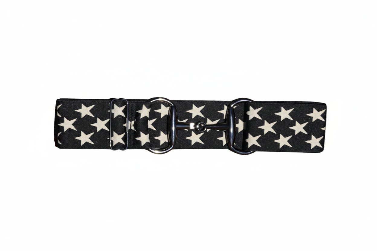 Snaffle Comfort Fit Belt - Black with Cream Stars (2" wide)