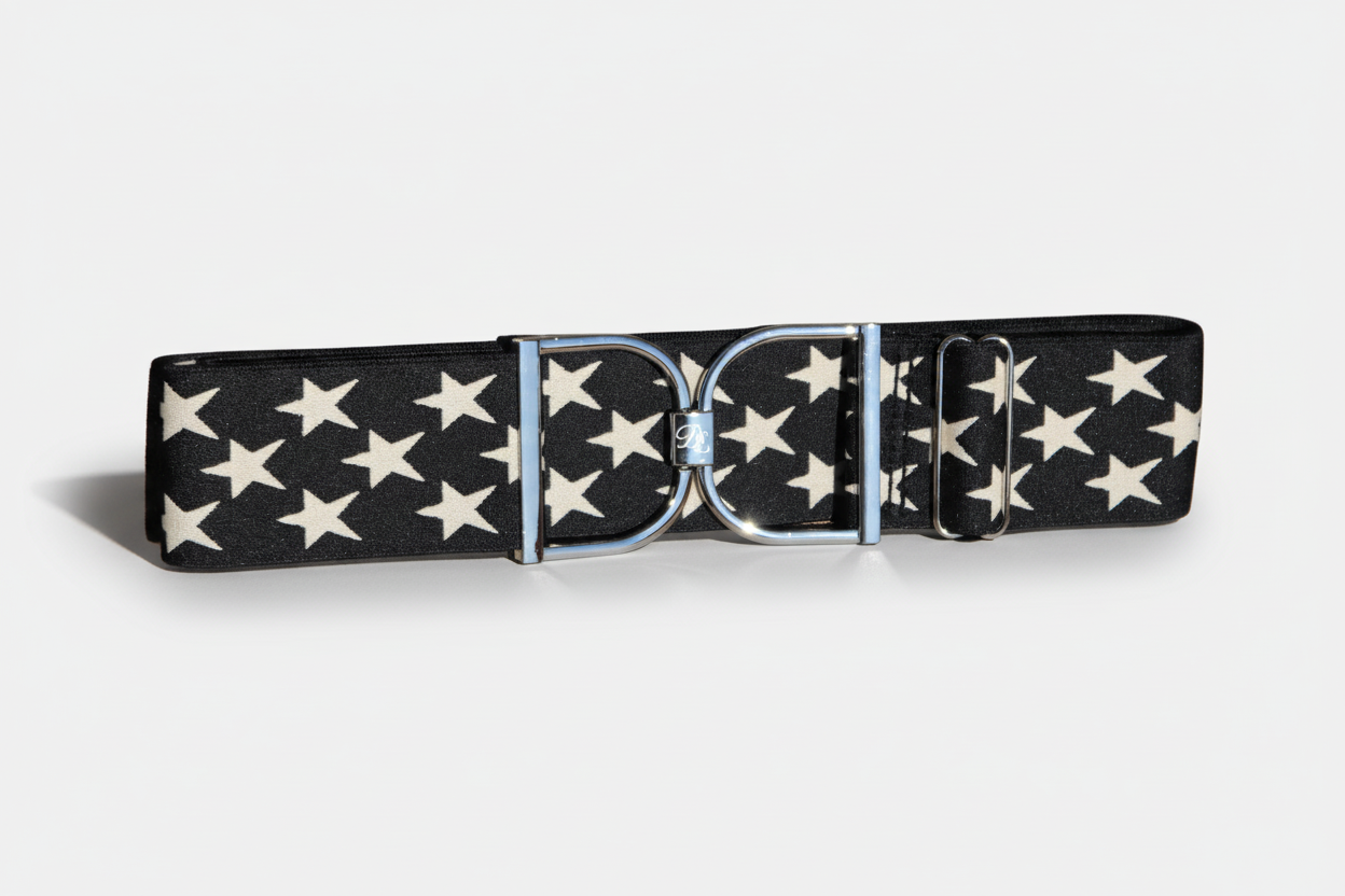 Snaffle Comfort Fit Belt - Black with Cream Stars (2" wide)