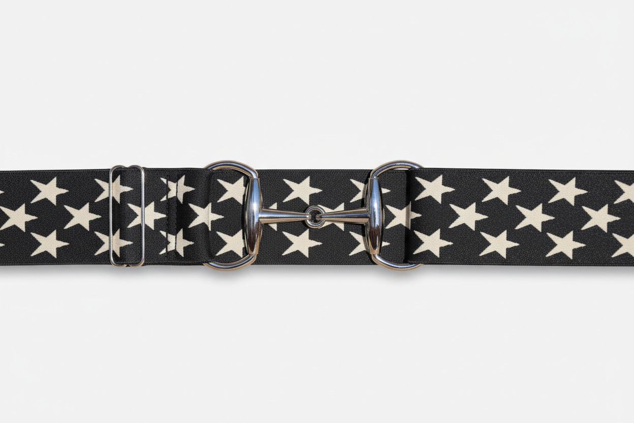 Snaffle Comfort Fit Belt - Black with Cream Stars (2" wide)