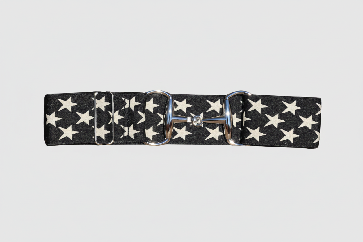 Snaffle Comfort Fit Belt - Black with Cream Stars (2" wide)