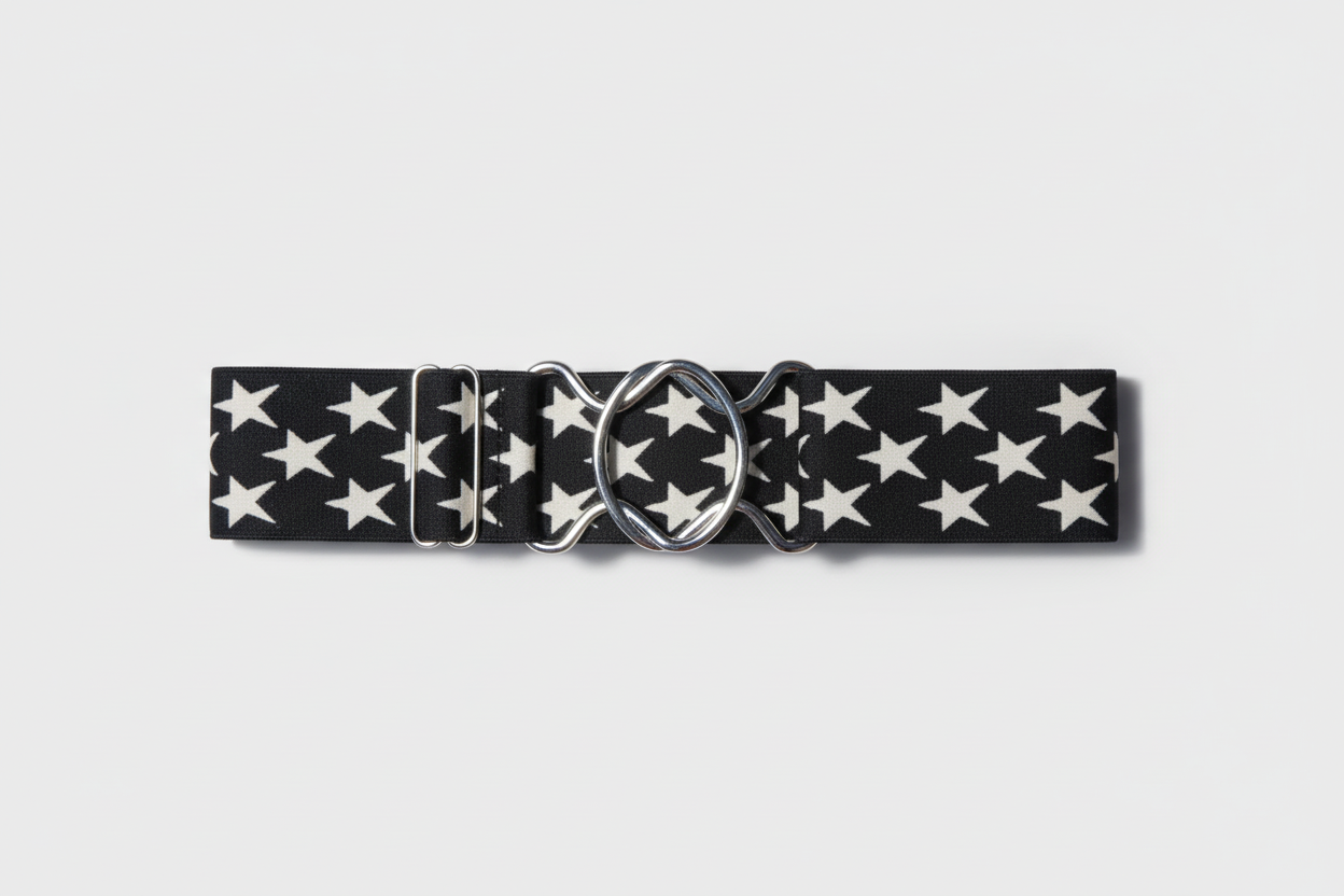 Black belt with white star pattern on a white background