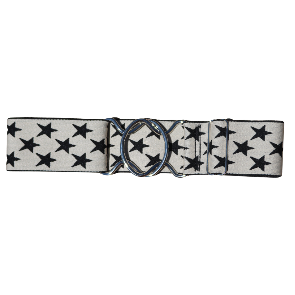Snaffle Comfort Fit Belt - Cream with Black Stars (2" wide)